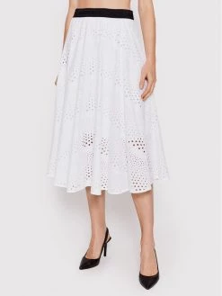 KARL LAGERFELD Γυναίκες Midi Φούστα σε γραμμή Α Broderie Anglaise 221W1203 Λευκό Relaxed Fit Λευκό