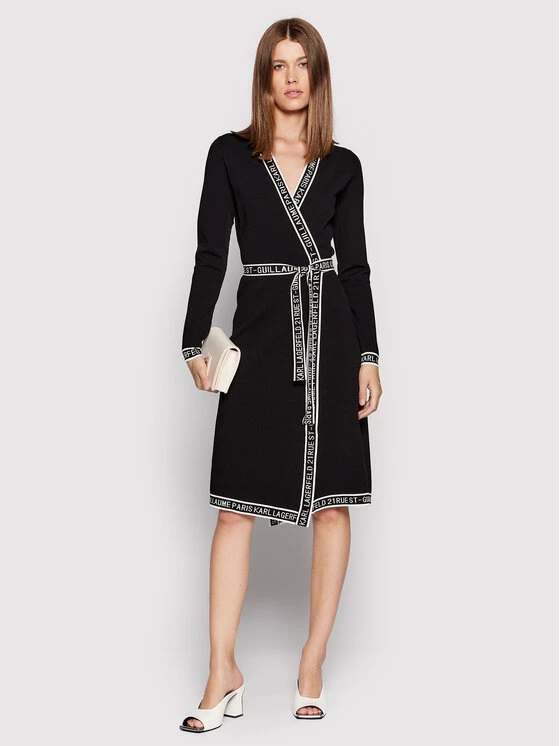 KARL LAGERFELD Γυναίκες Πλεκτά Φορέματα Φόρεμα υφασμάτινο Wrap 215W1330 Μαύρο Regular Fit Μαύρο 2 KARL LAGERFELD Γυναίκες Πλεκτά Φορέματα Φόρεμα υφασμάτινο Wrap 215W1330 Μαύρο Regular Fit Μαύρο - Image 2