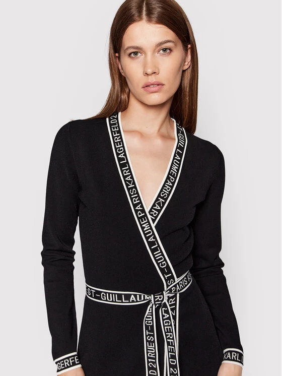 KARL LAGERFELD Γυναίκες Πλεκτά Φορέματα Φόρεμα υφασμάτινο Wrap 215W1330 Μαύρο Regular Fit Μαύρο 4 KARL LAGERFELD Γυναίκες Πλεκτά Φορέματα Φόρεμα υφασμάτινο Wrap 215W1330 Μαύρο Regular Fit Μαύρο - Image 4