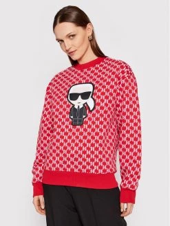 KARL LAGERFELD Γυναίκες Μπλούζες Μπλούζα Ikonik All-Over Monogram 220W1884 Κόκκινο Relaxed Fit Κόκκινο