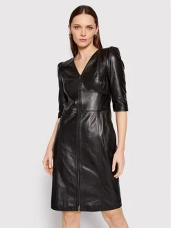 KARL LAGERFELD Γυναίκες Δερμάτινα Φορέματα Φόρεμα δερμάτινο 220W1902 Μαύρο Slim Fit Μαύρο