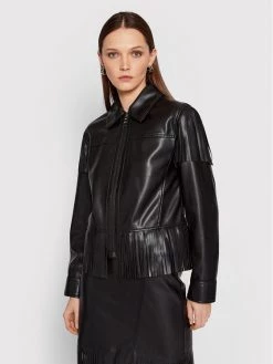 KARL LAGERFELD Γυναίκες Δερμάτινα Μπουφάν Μπουφάν από απομίμηση δέρματος Fringe 220W1405 Μαύρο Regular Fit Μαύρο