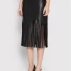 KARL LAGERFELD Γυναίκες Mini Φούστα από απομίμηση δέρματος Fringes 220W1203 Μαύρο Regular Fit Μαύρο