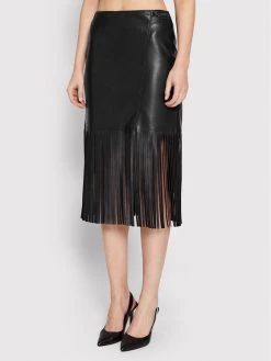 KARL LAGERFELD Γυναίκες Mini Φούστα από απομίμηση δέρματος Fringes 220W1203 Μαύρο Regular Fit Μαύρο