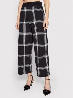 KARL LAGERFELD Γυναίκες Υφασμάτινα Παντελόνια Παντελόνι υφασμάτινο Check Printed 220W1032 Μαύρο Relaxed Fit Μαύρο
