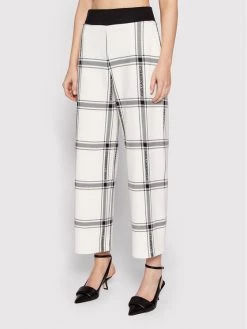 KARL LAGERFELD Γυναίκες Υφασμάτινα Παντελόνια Παντελόνι υφασμάτινο Check Printed 220W1032 Μπεζ Relaxed Fit Μπεζ