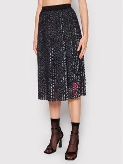 KARL LAGERFELD Γυναίκες Midi Πλισέ φούστα Zebra 221W1200 Μαύρο Regular Fit Μαύρο