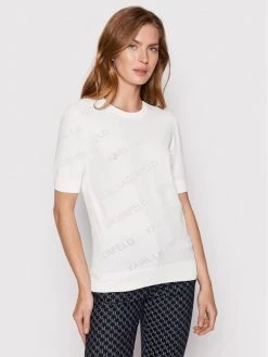 KARL LAGERFELD Γυναίκες Πουλόβερ Pointelle 215W2000 Λευκό Regular Fit Λευκό