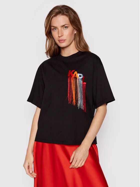 KARL LAGERFELD Γυναίκες T-shirts T-Shirt Fringe Logo 221W1707 Μαύρο Relaxed Fit Μαύρο 1 KARL LAGERFELD Γυναίκες T-shirts T-Shirt Fringe Logo 221W1707 Μαύρο Relaxed Fit Μαύρο