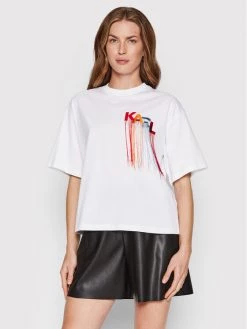KARL LAGERFELD Γυναίκες T-shirts T-Shirt Fringe Logo 221W1707 Λευκό Relaxed Fit Λευκό