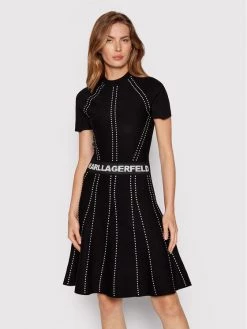 KARL LAGERFELD Γυναίκες Πλεκτά Φορέματα Φόρεμα υφασμάτινο Logo 221W2050 Μαύρο Slim Fit Μαύρο