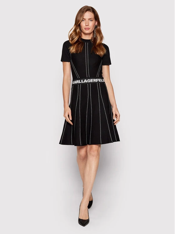 KARL LAGERFELD Γυναίκες Πλεκτά Φορέματα Φόρεμα υφασμάτινο Logo 221W2050 Μαύρο Slim Fit Μαύρο 2 KARL LAGERFELD Γυναίκες Πλεκτά Φορέματα Φόρεμα υφασμάτινο Logo 221W2050 Μαύρο Slim Fit Μαύρο - Image 2