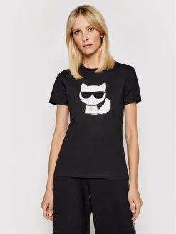 KARL LAGERFELD Γυναίκες T-shirts T-Shirt Ikonik Choupette 210W1723 Μαύρο Regular Fit Μαύρο