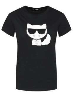 KARL LAGERFELD Γυναίκες T-shirts T-Shirt Ikonik Choupette 210W1723 Μαύρο Regular Fit Μαύρο -KARL LAGERFELD Κατάστημα unnamed file 4020