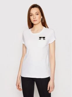 KARL LAGERFELD Γυναίκες T-shirts T-Shirt Ikonik Karl Pocket 210W1720 Λευκό Regular Fit Λευκό