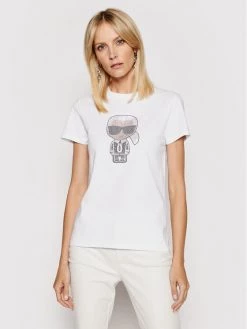 KARL LAGERFELD Γυναίκες T-shirts T-Shirt Ikonik Rhinestone Karl 210W1726 Λευκό Regular Fit Λευκό