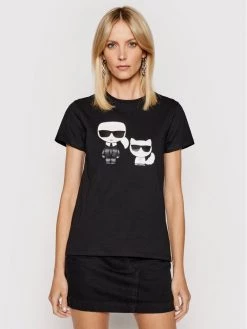 KARL LAGERFELD Γυναίκες T-shirts T-Shirt Ikonik & Choupette 210W1724 Μαύρο Regular Fit Μαύρο