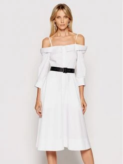 KARL LAGERFELD Γυναίκες Φορέματα σε Στυλ Πουκάμισο & Σεμιζιέ Φόρεμα πουκάμισο Cold Shoulder 211W1303 Λευκό Regular Fit Λευκό