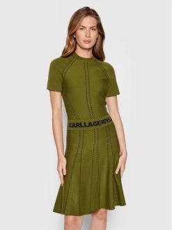 KARL LAGERFELD Γυναίκες Πλεκτά Φορέματα Φόρεμα υφασμάτινο Logo 221W2050 Πράσινο Slim Fit Πράσινο