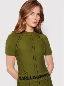 KARL LAGERFELD Γυναίκες Πλεκτά Φορέματα Φόρεμα υφασμάτινο Logo 221W2050 Πράσινο Slim Fit Πράσινο -KARL LAGERFELD Κατάστημα unnamed file 86