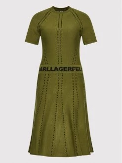 KARL LAGERFELD Γυναίκες Πλεκτά Φορέματα Φόρεμα υφασμάτινο Logo 221W2050 Πράσινο Slim Fit Πράσινο -KARL LAGERFELD Κατάστημα unnamed file 87
