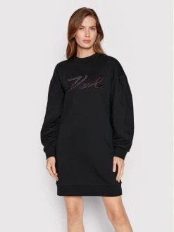 KARL LAGERFELD Γυναίκες Πλεκτά Φορέματα Φόρεμα υφασμάτινο Signature 221W1355 Μαύρο Relaxed Fit Μαύρο