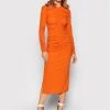 KARL LAGERFELD Γυναίκες Καθημερινά Φορέματα Φόρεμα καθημερινό Ruched 220W1352 Πορτοκαλί Slim Fit Πορτοκαλί